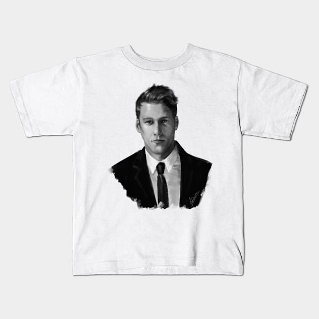 Dustin Lance Black - painterly greyscale portrait Kids T-Shirt by Hoshimem